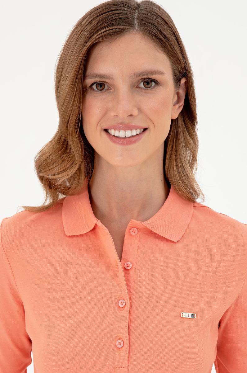 Kadın Somon Basic Polo Yaka Sweatshirt