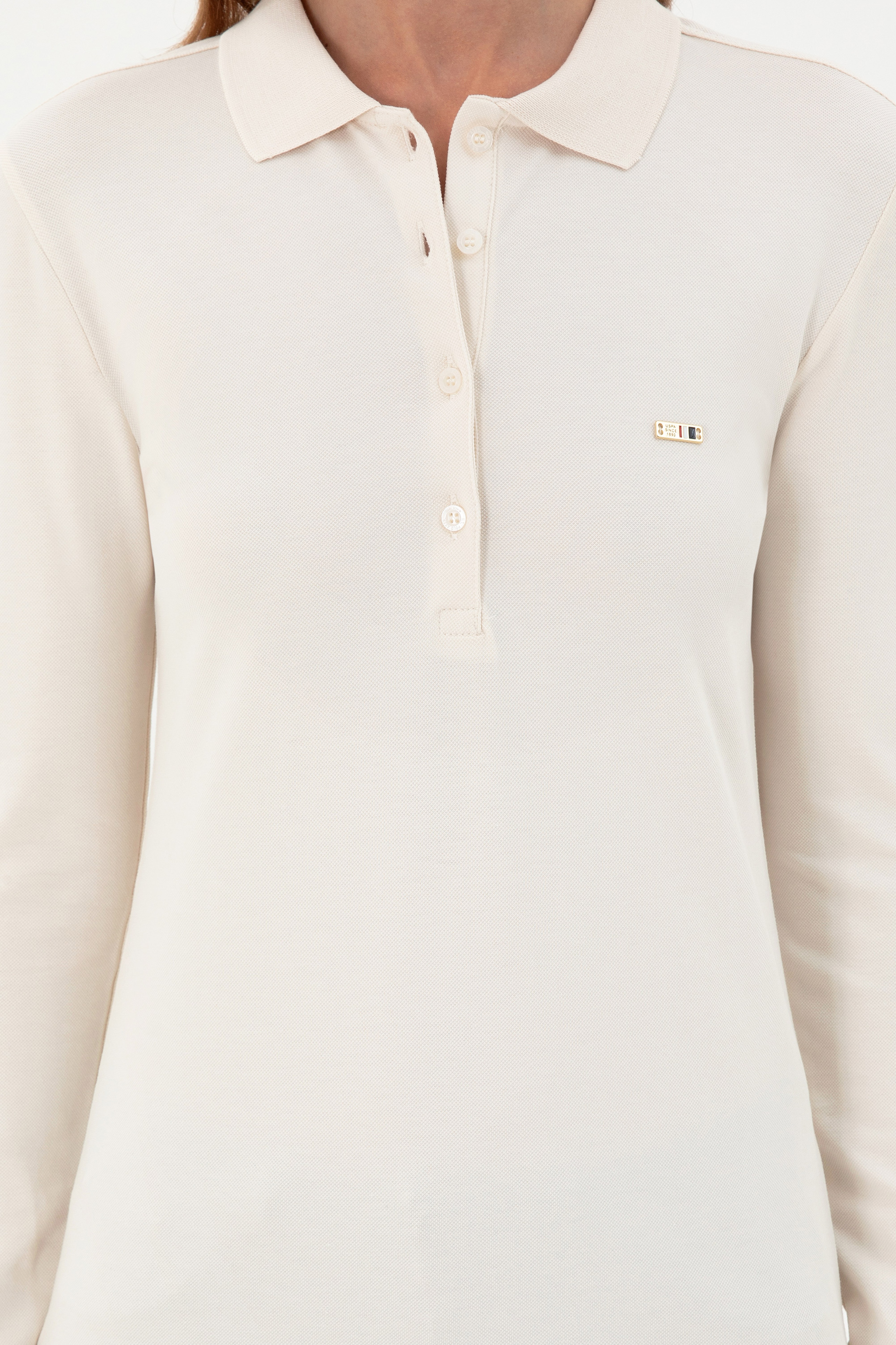Kadın Krem Basic Polo Yaka Sweatshirt - Image 6