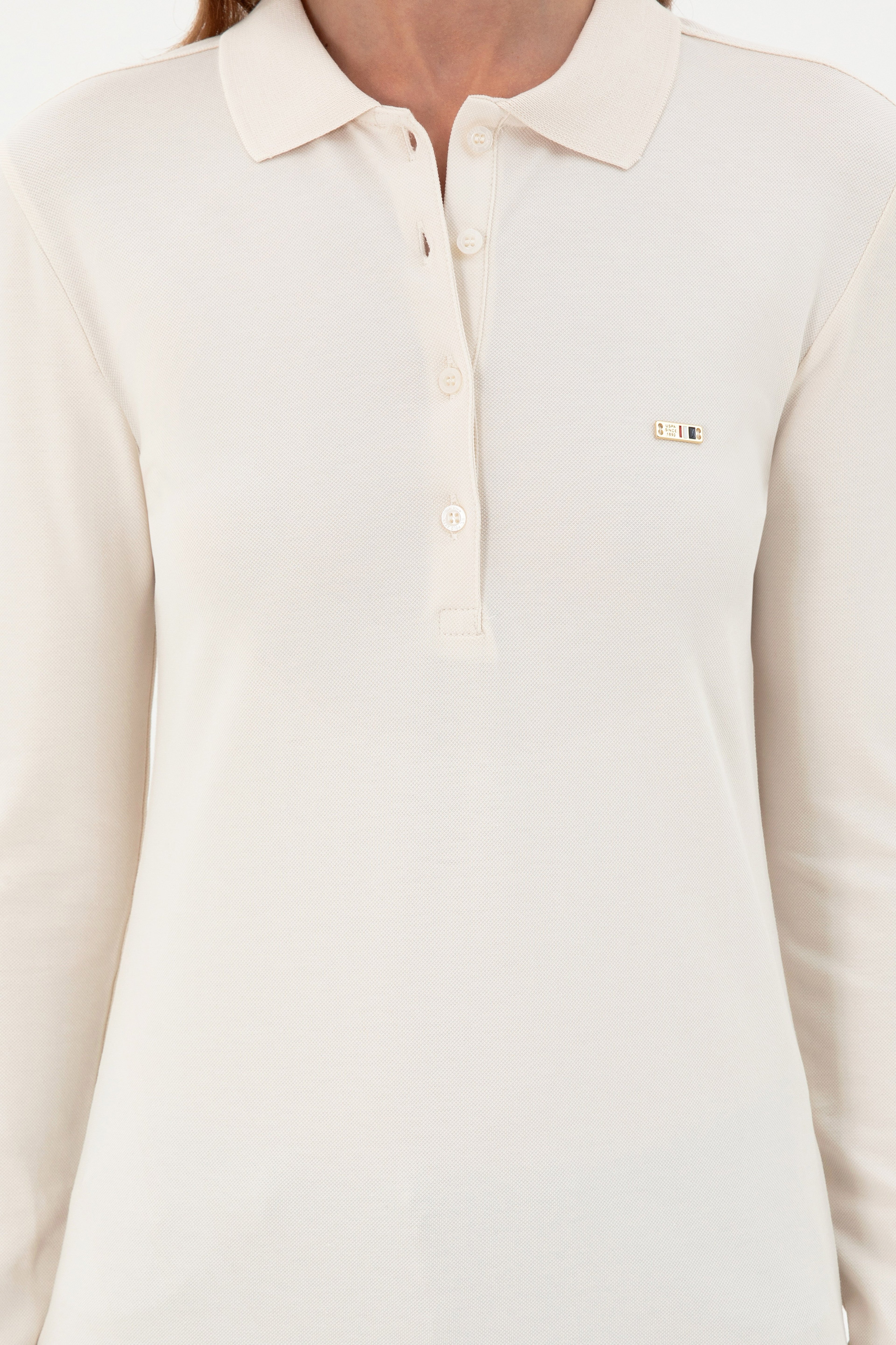 Kadın Krem Basic Polo Yaka Sweatshirt