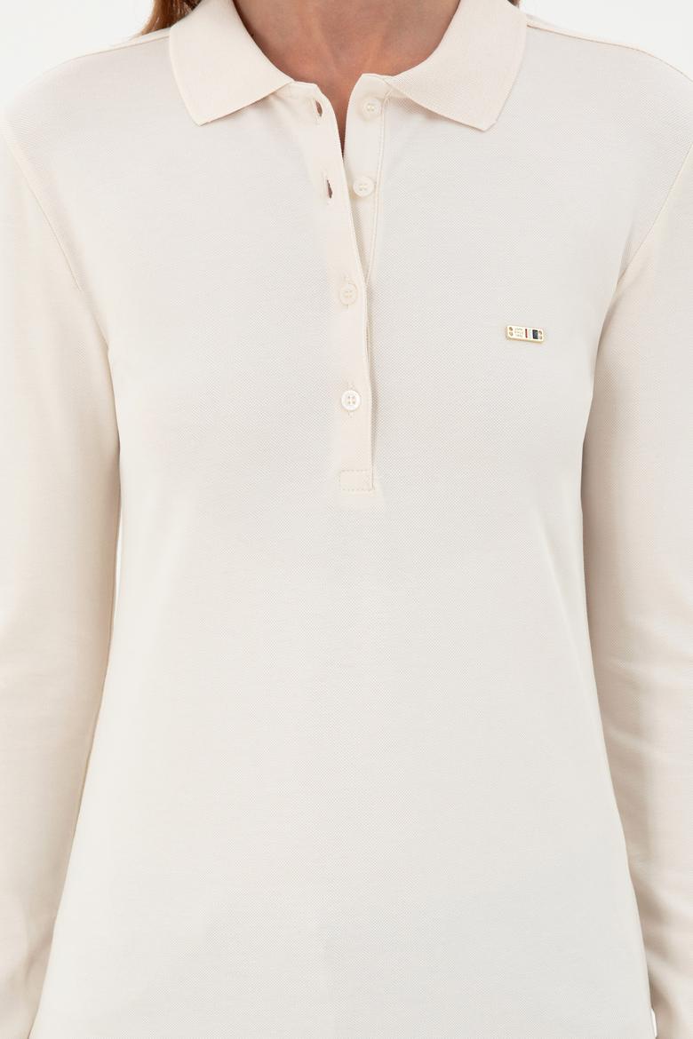 Kadın Krem Basic Polo Yaka Sweatshirt - 50296941025