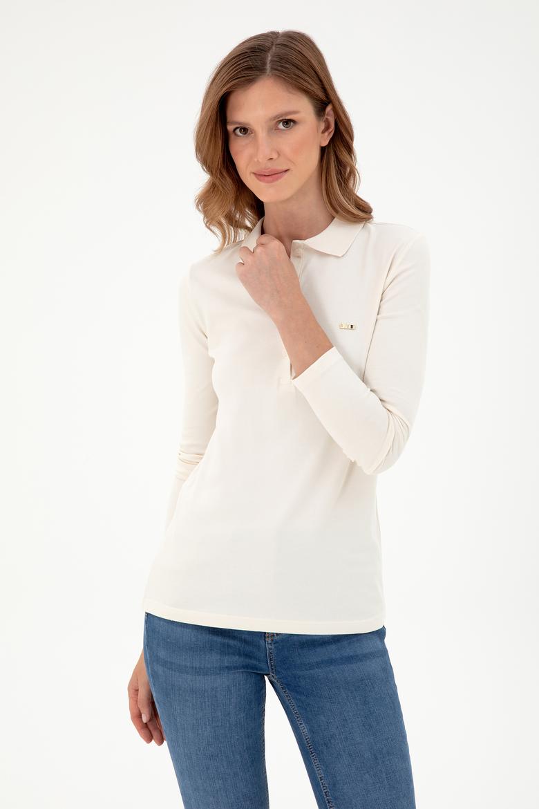 Kadın Krem Basic Polo Yaka Sweatshirt - 50296941025