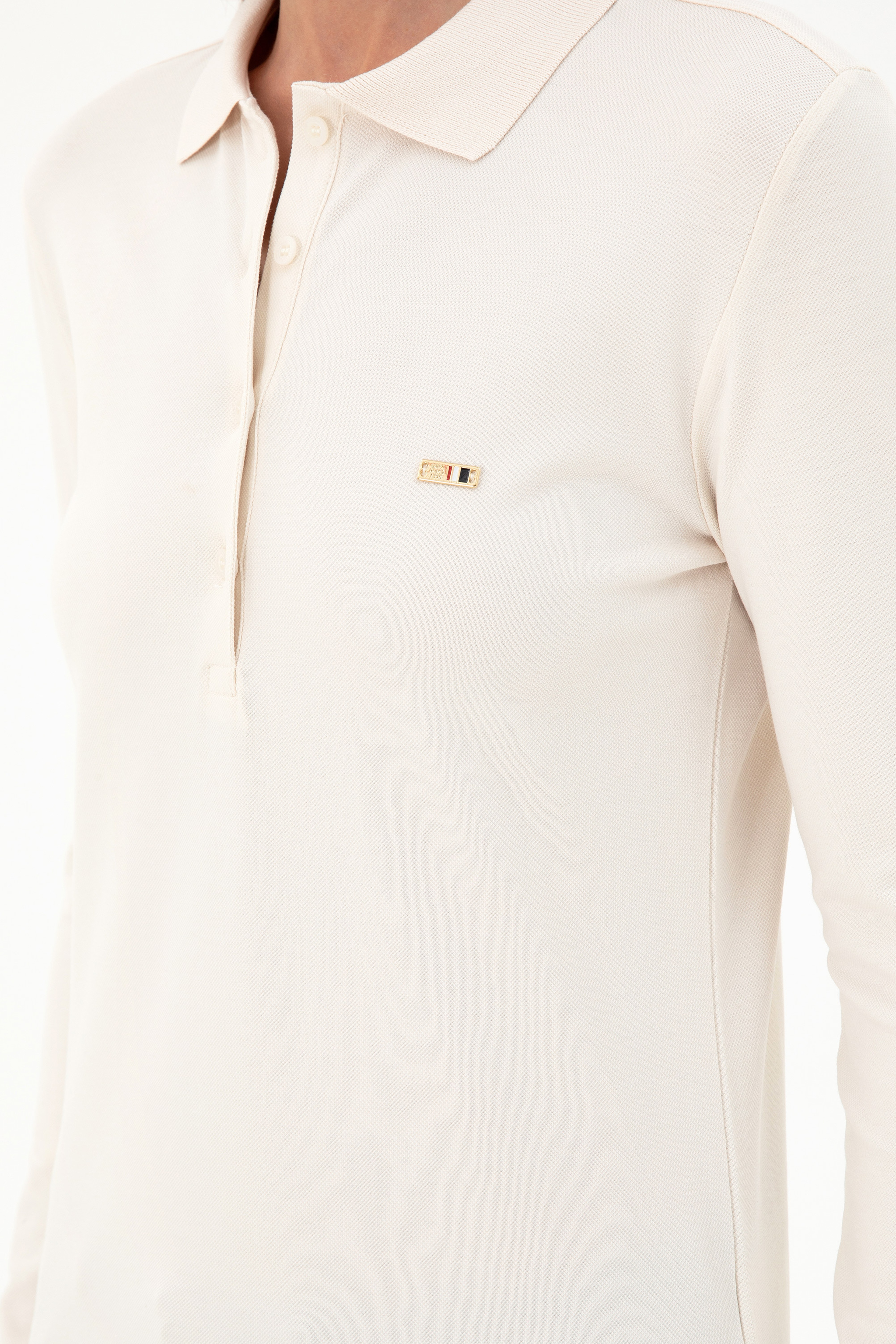 Kadın Krem Basic Polo Yaka Sweatshirt
