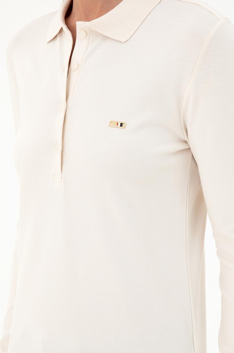 Kadın Krem Basic Polo Yaka Sweatshirt