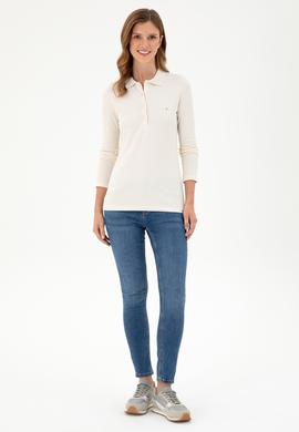 Kadın Krem Basic Polo Yaka Sweatshirt - 50296941025