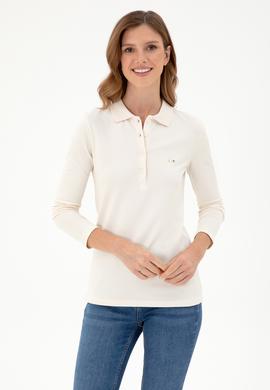 Kadın Krem Basic Polo Yaka Sweatshirt - 50296941025