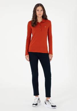 Kadın Kiremit Basic Polo Yaka Sweatshirt - 50296941053