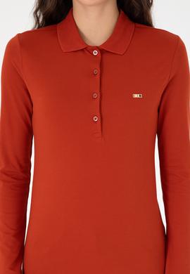 Kadın Kiremit Basic Polo Yaka Sweatshirt - 50296941053