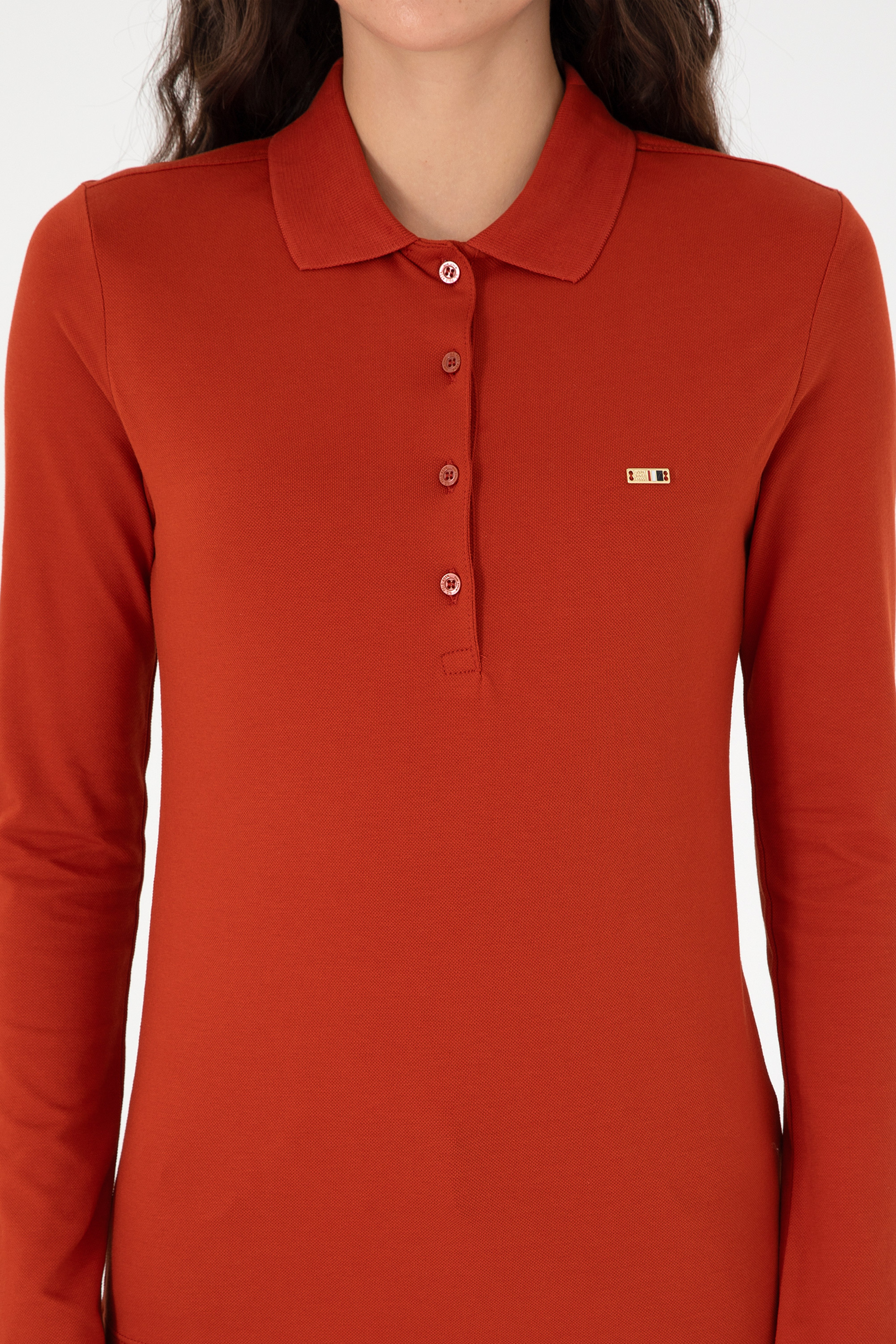 Kadın Kiremit Basic Polo Yaka Sweatshirt