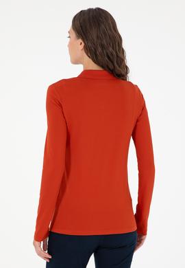 Kadın Kiremit Basic Polo Yaka Sweatshirt - 50296941053