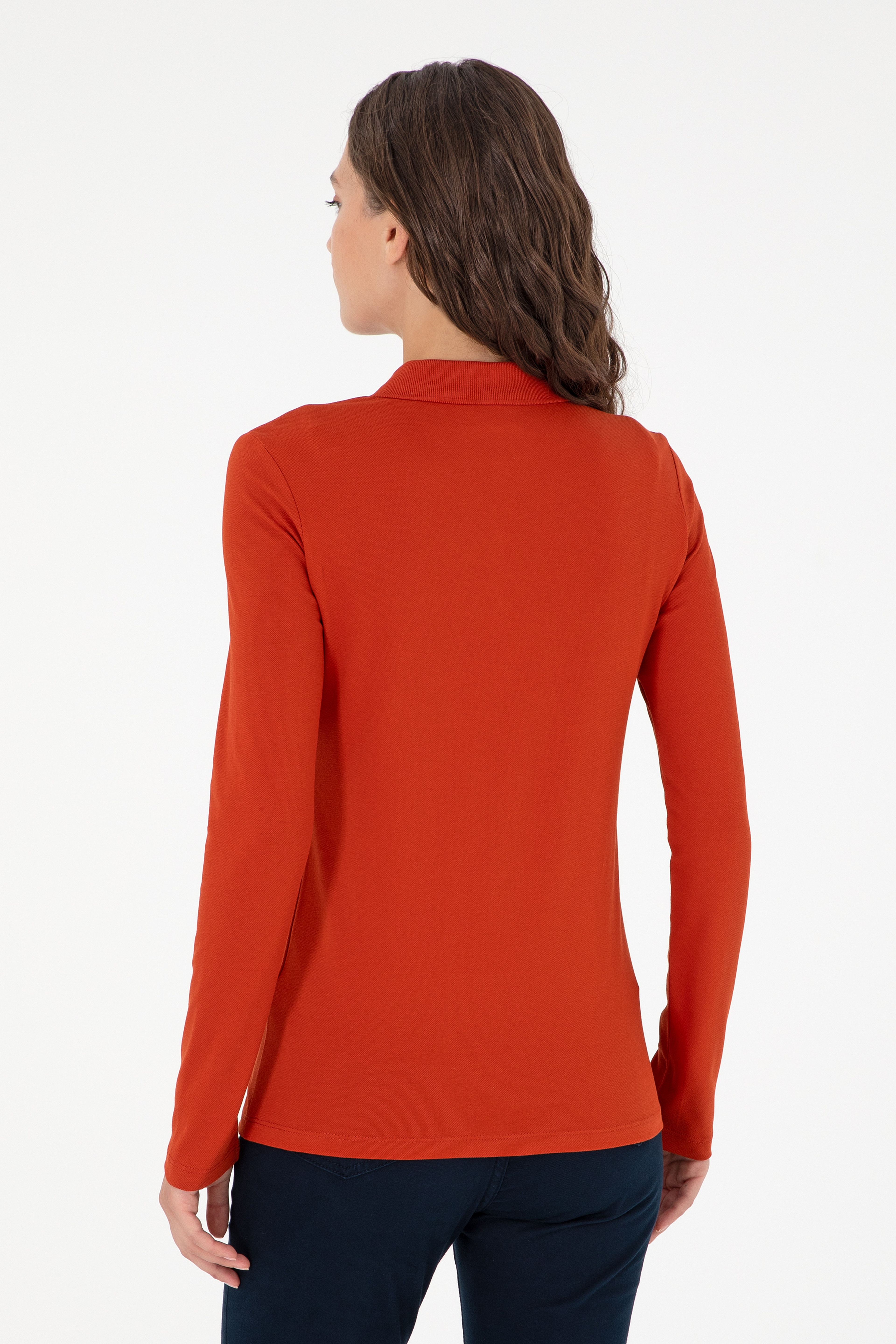 Kadın Kiremit Basic Polo Yaka Sweatshirt