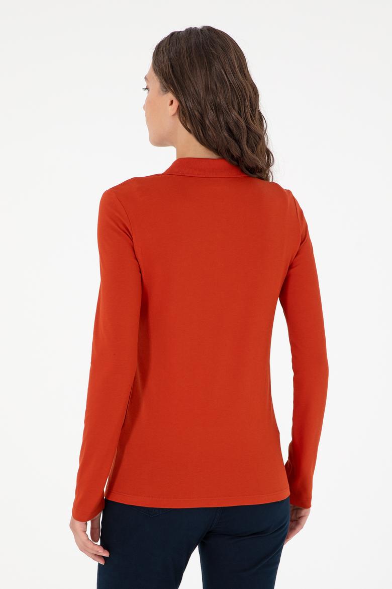 Kadın Kiremit Basic Polo Yaka Sweatshirt - 50296941053