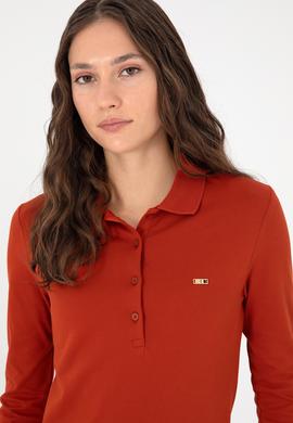 Kadın Kiremit Basic Polo Yaka Sweatshirt - 50296941053