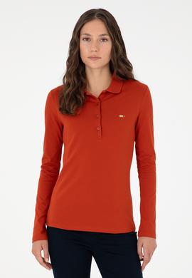 Kadın Kiremit Basic Polo Yaka Sweatshirt - 50296941053