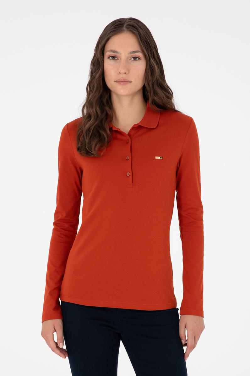 Kadın Kiremit Basic Polo Yaka Sweatshirt