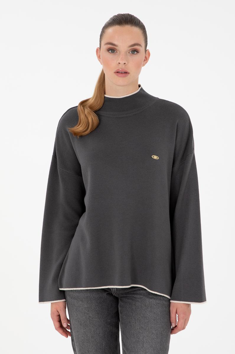 Kadın Antrasit Balıkçı Yaka Kazak