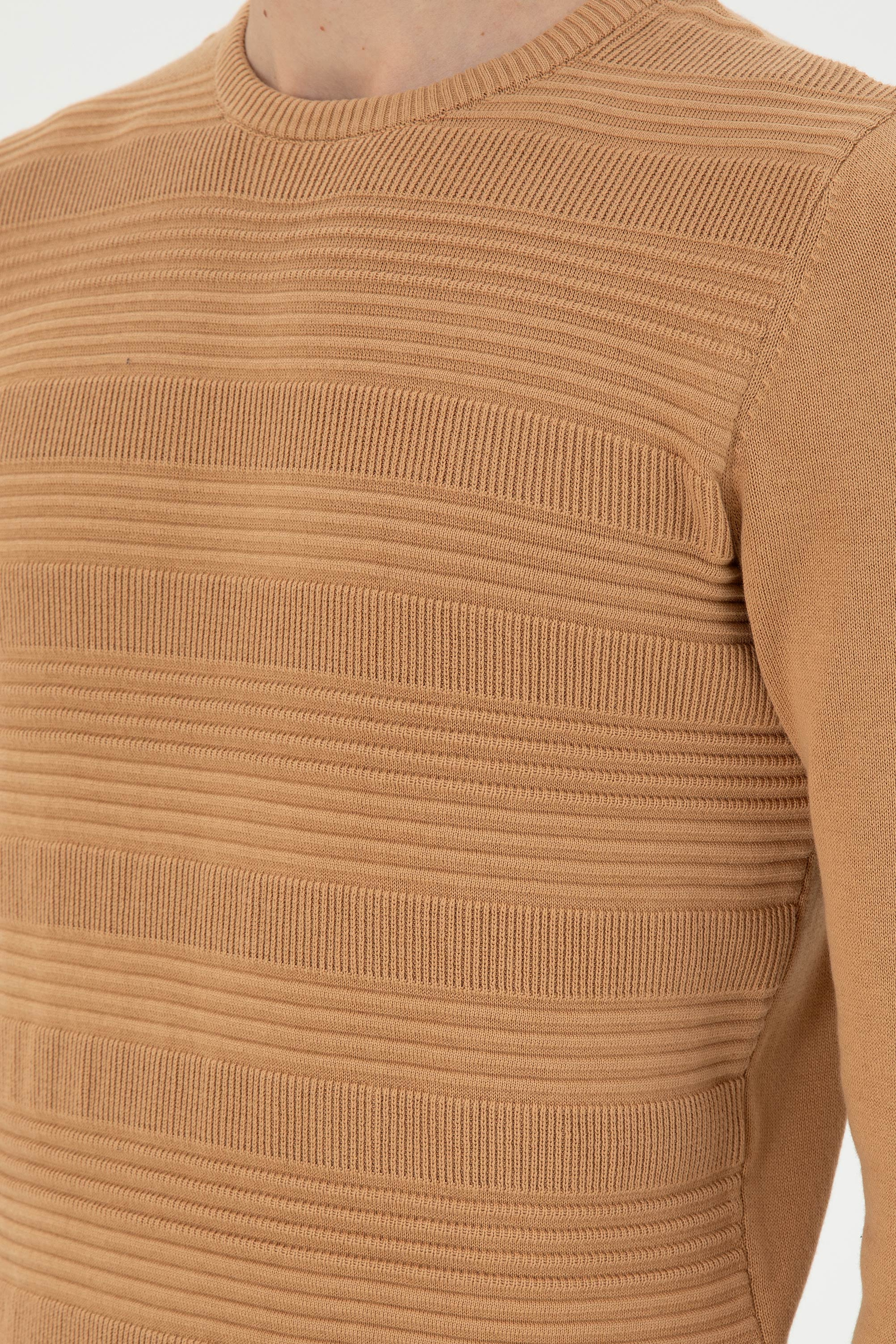 Erkek Slim Fit Bisiklet Yaka Camel Kazak - Image 7