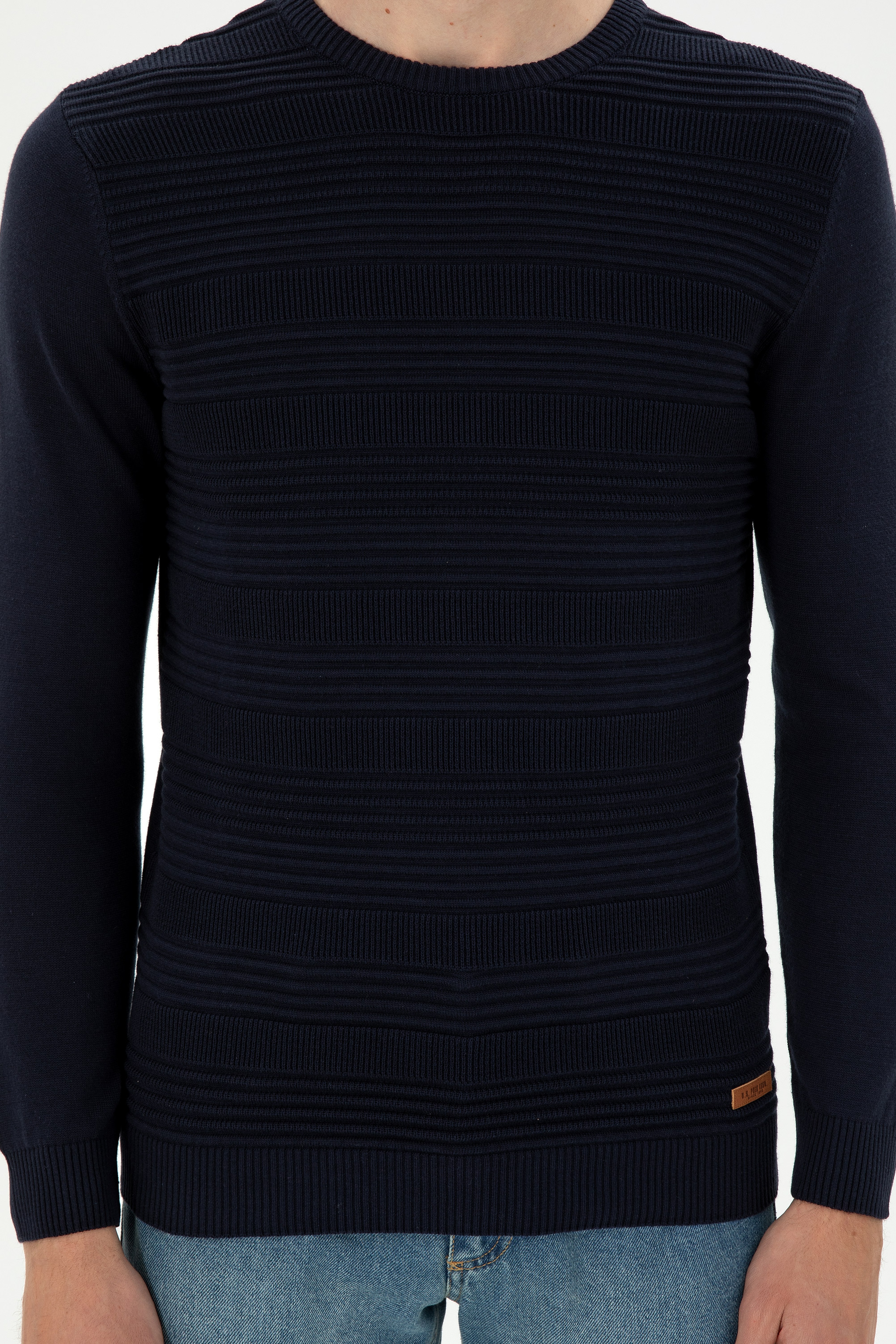 Erkek Slim Fit Bisiklet Yaka Lacivert Kazak - Image 6