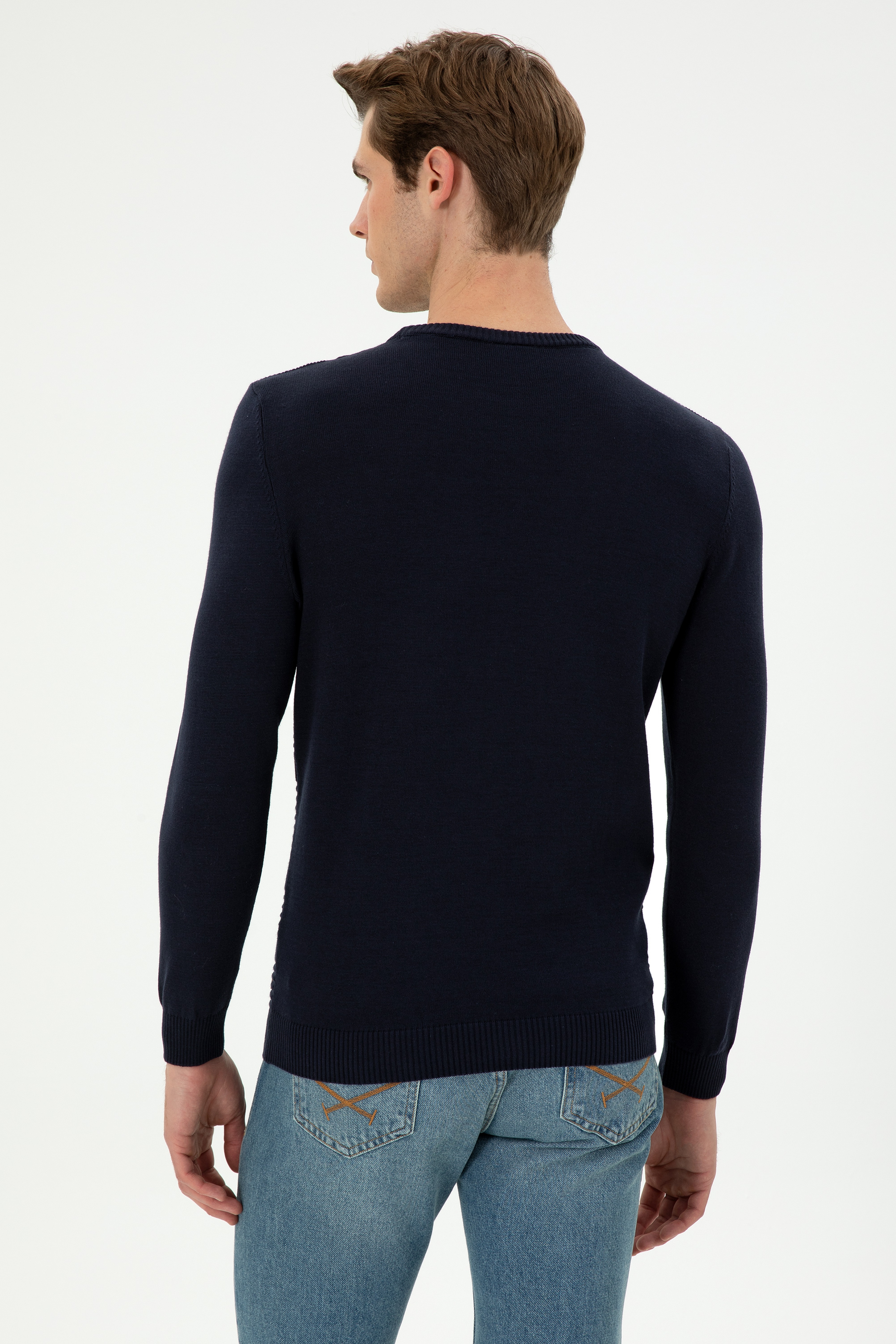 Erkek Slim Fit Bisiklet Yaka Lacivert Kazak