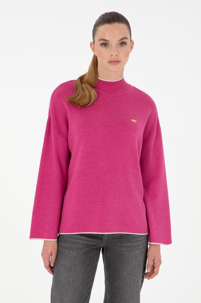 Kadın Fuşya  Balıkçı Yaka Kazak