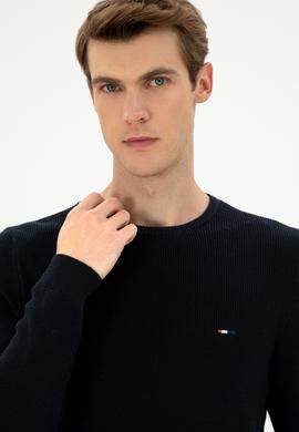 Erkek Slim Fit Bisiklet Yaka Lacivert Basic Kazak - 50298282027