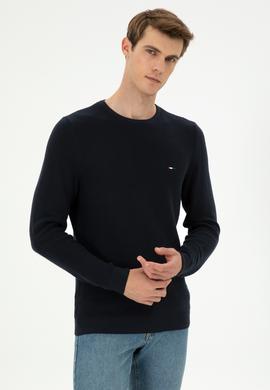 Erkek Slim Fit Bisiklet Yaka Lacivert Basic Kazak - 50298282027