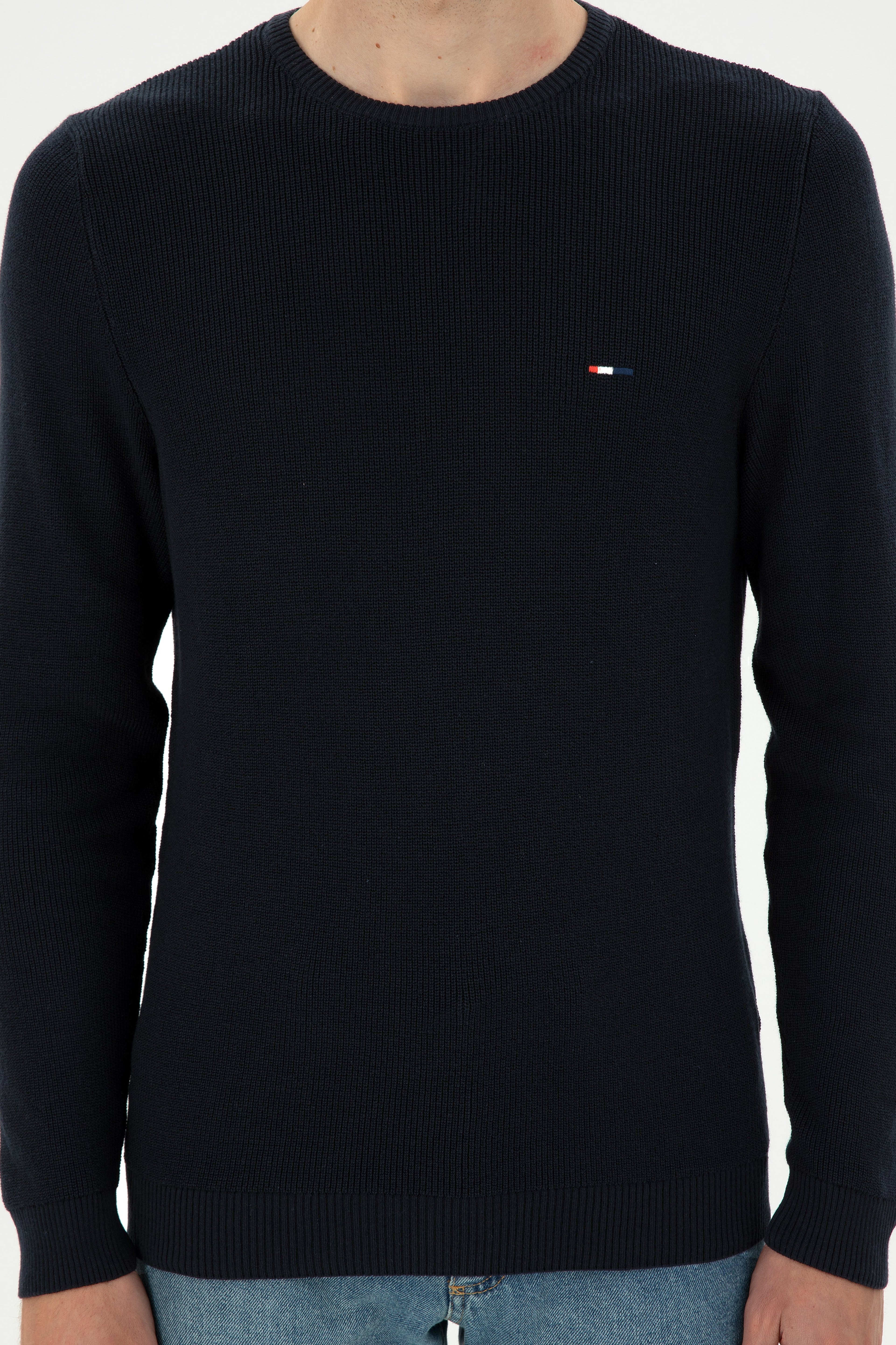 Erkek Slim Fit Bisiklet Yaka Lacivert Basic Kazak - Image 6