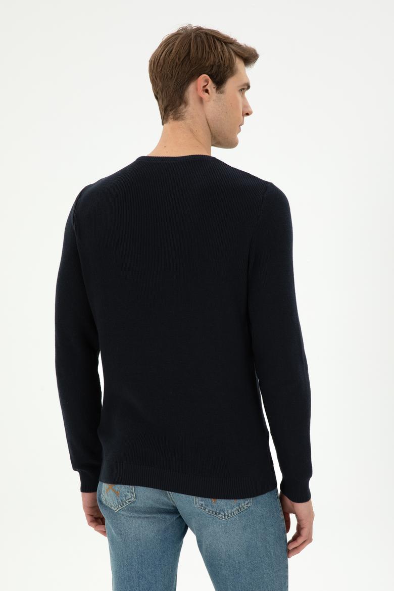 Erkek Slim Fit Bisiklet Yaka Lacivert Basic Kazak - 50298282027