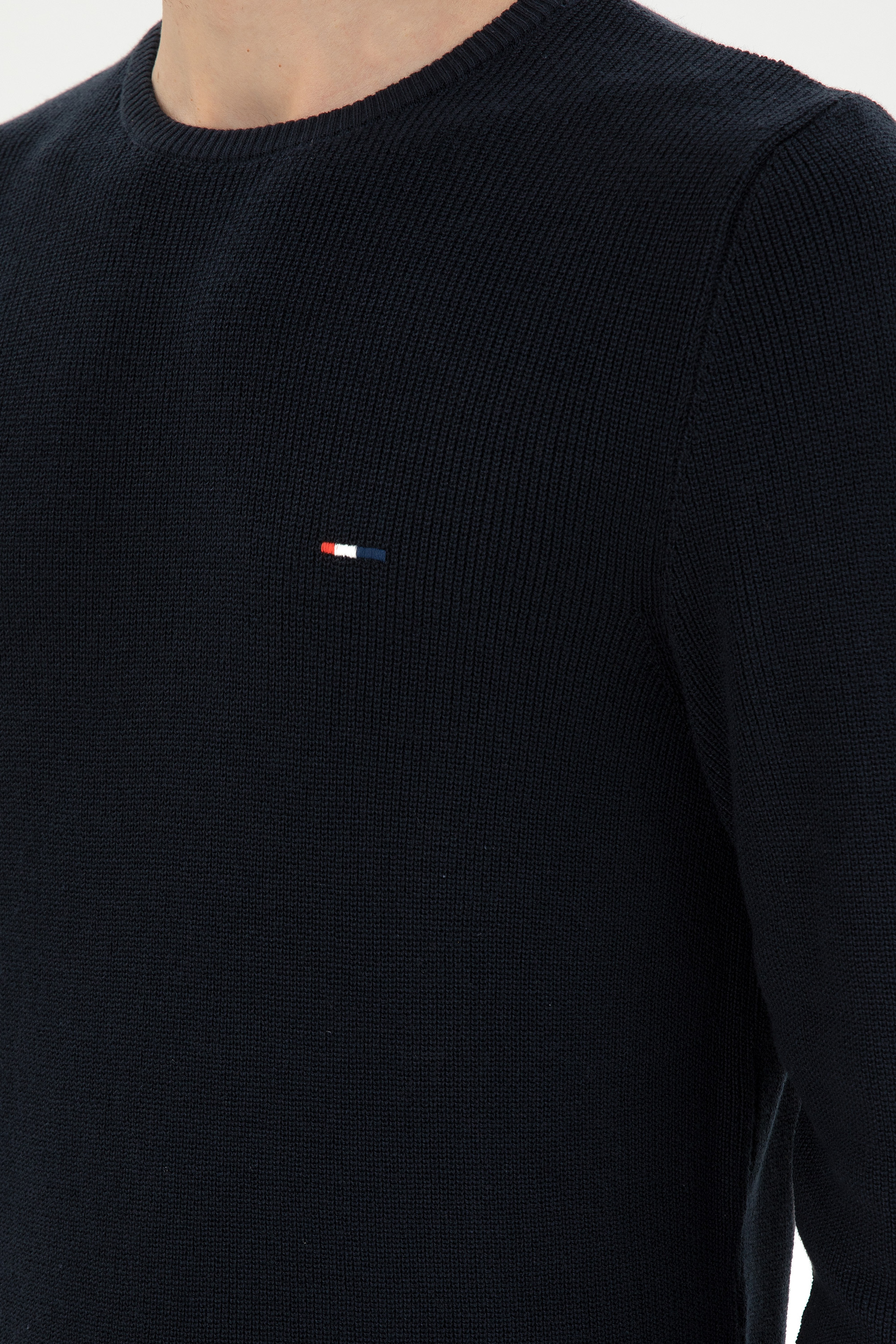 Erkek Slim Fit Bisiklet Yaka Lacivert Basic Kazak