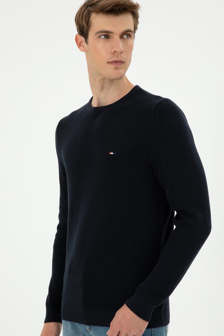 Erkek Slim Fit Bisiklet Yaka Lacivert Basic Kazak - 50298282027