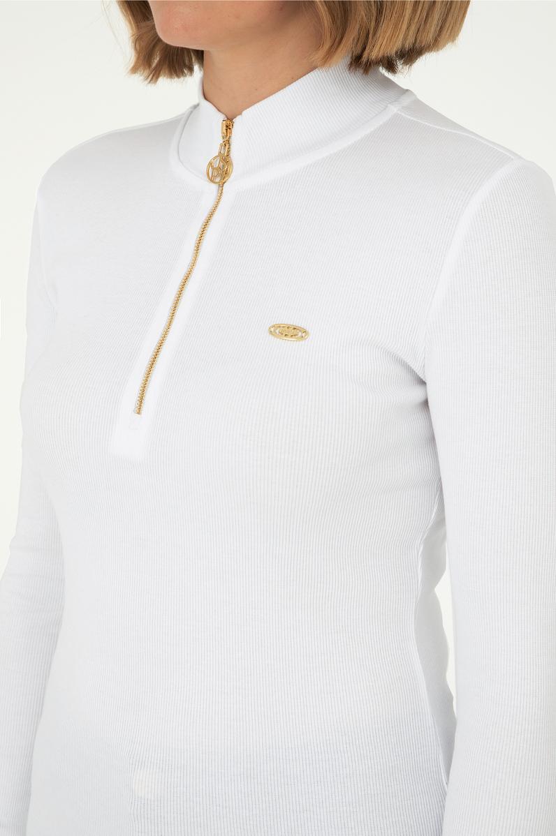 Kadın Beyaz Dik Yaka Sweatshirt