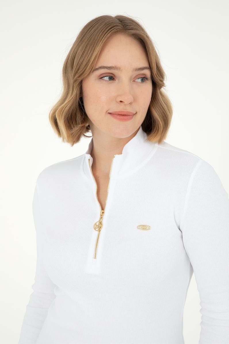 Kadın Beyaz Dik Yaka Sweatshirt