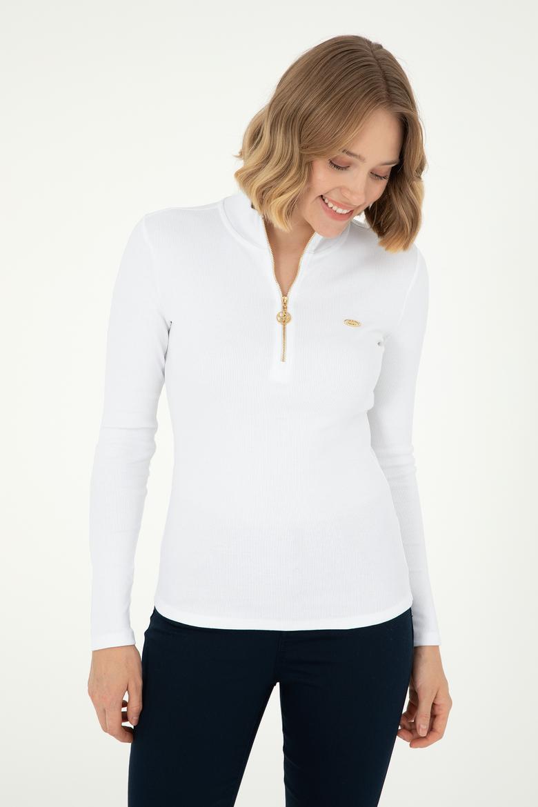 Kadın Beyaz Dik Yaka Sweatshirt - 50299040005