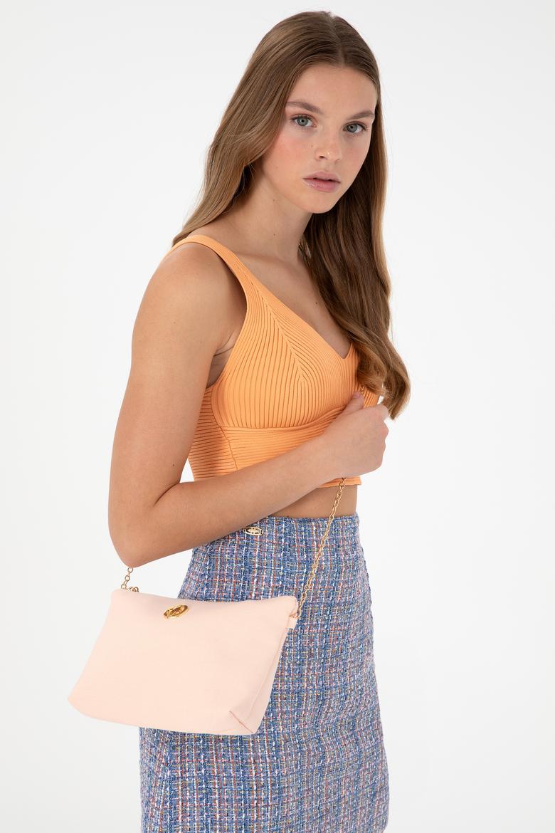 Kadın Somon Çıkarılabilir Askılı Kanvas El Çantası