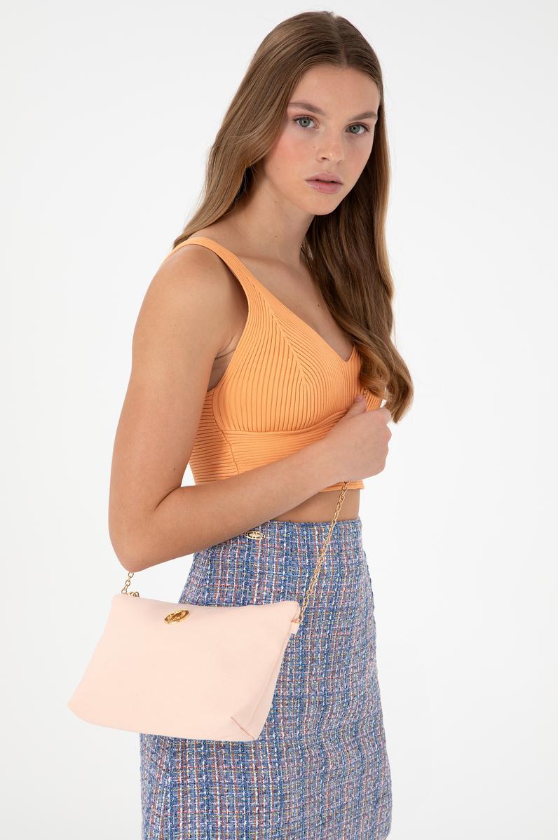 Kadın Somon Çıkarılabilir Askılı Kanvas El Çantası