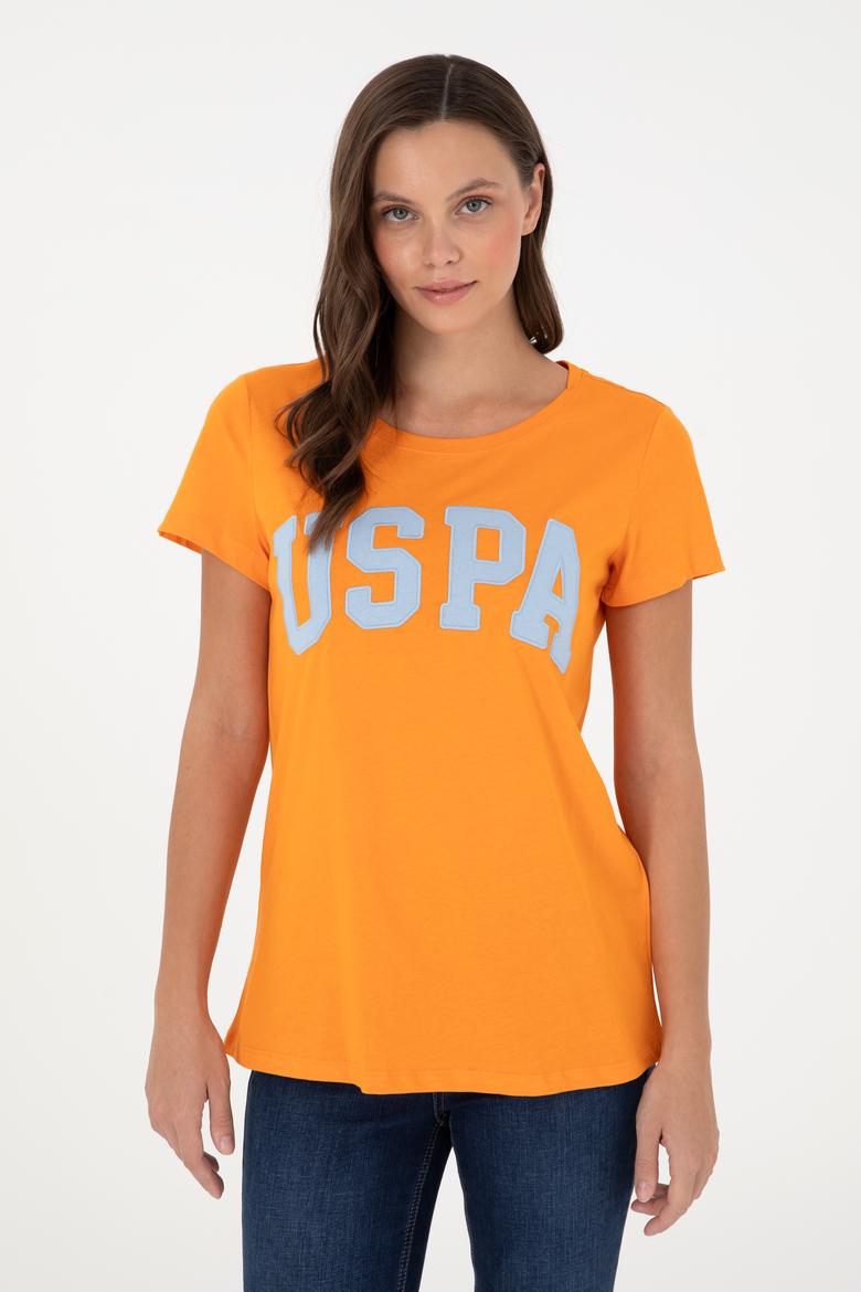 Kadın Turuncu Bisiklet Yaka Basic Tişört - 50280036015