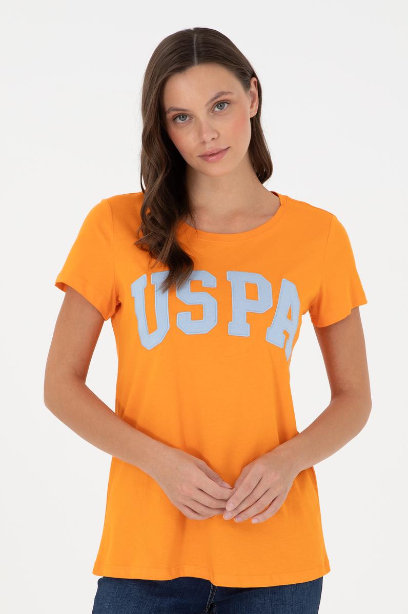 Kadın Turuncu Bisiklet Yaka Basic Tişört