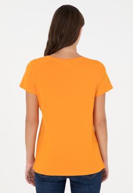 Kadın Turuncu Bisiklet Yaka Basic Tişört - 50280036015