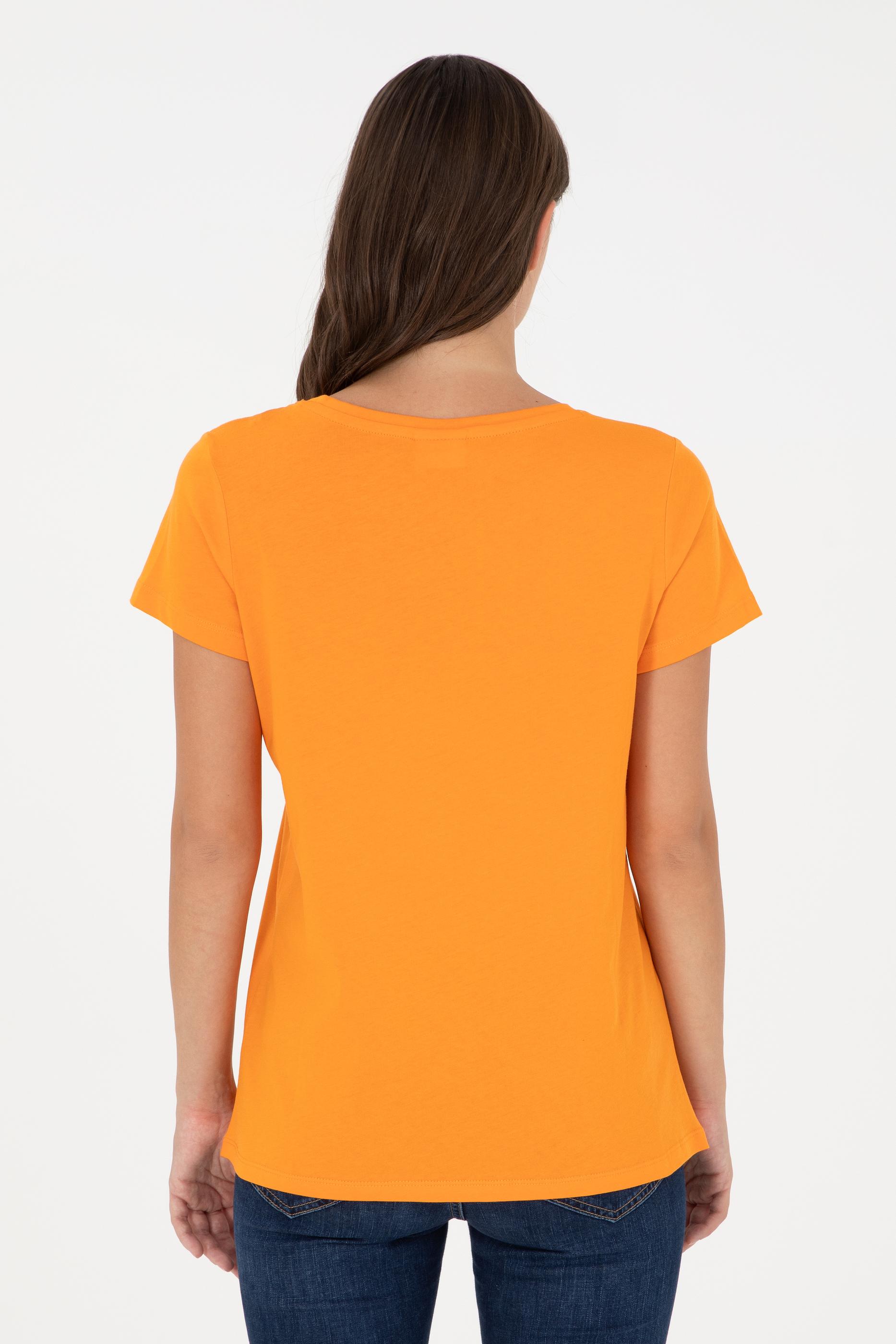 Kadın Turuncu Bisiklet Yaka Basic Tişört