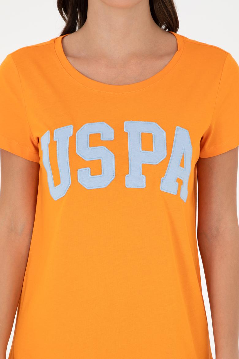 Kadın Turuncu Bisiklet Yaka Basic Tişört - 50280036015