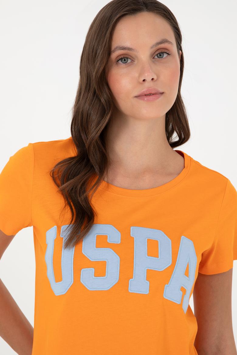 Kadın Turuncu Bisiklet Yaka Basic Tişört - 50280036015