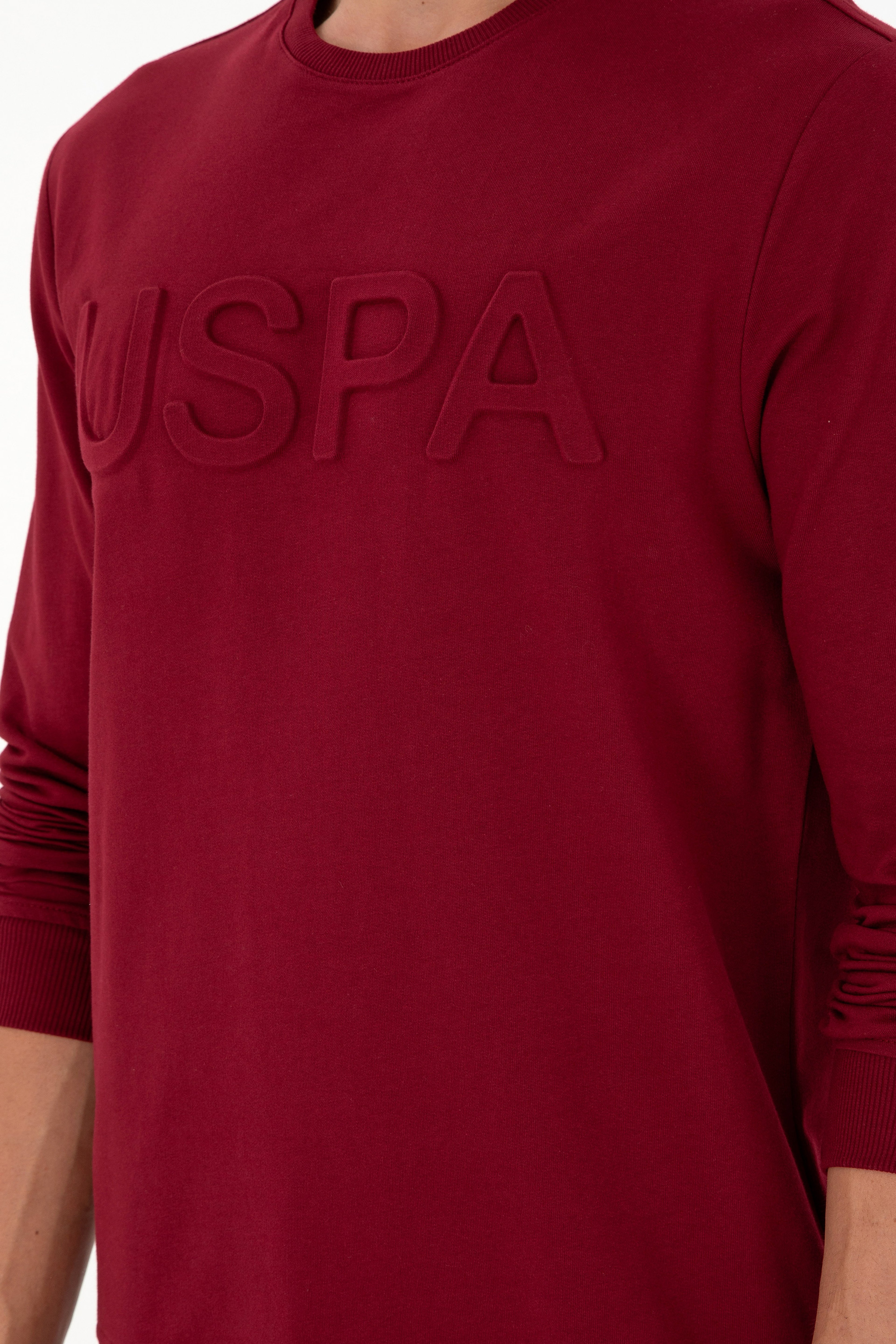 Erkek Regular Fit Bisiklet Yaka Bordo Basic Sweatshirt - Image 7