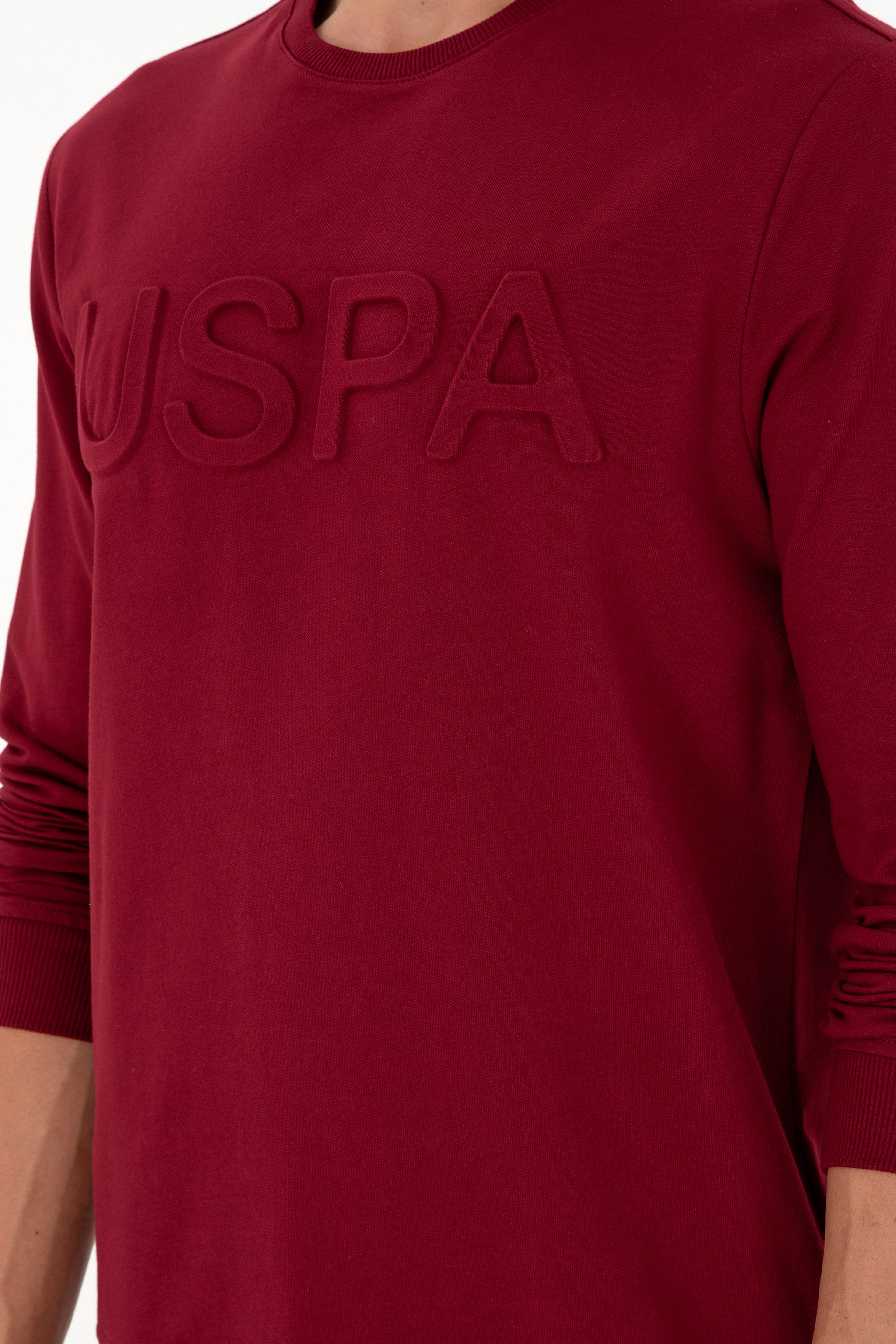 Erkek Regular Fit Bisiklet Yaka Bordo Basic Sweatshirt