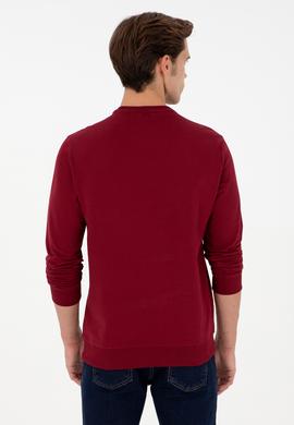 Erkek Regular Fit Bisiklet Yaka Bordo Basic Sweatshirt - 50289058047