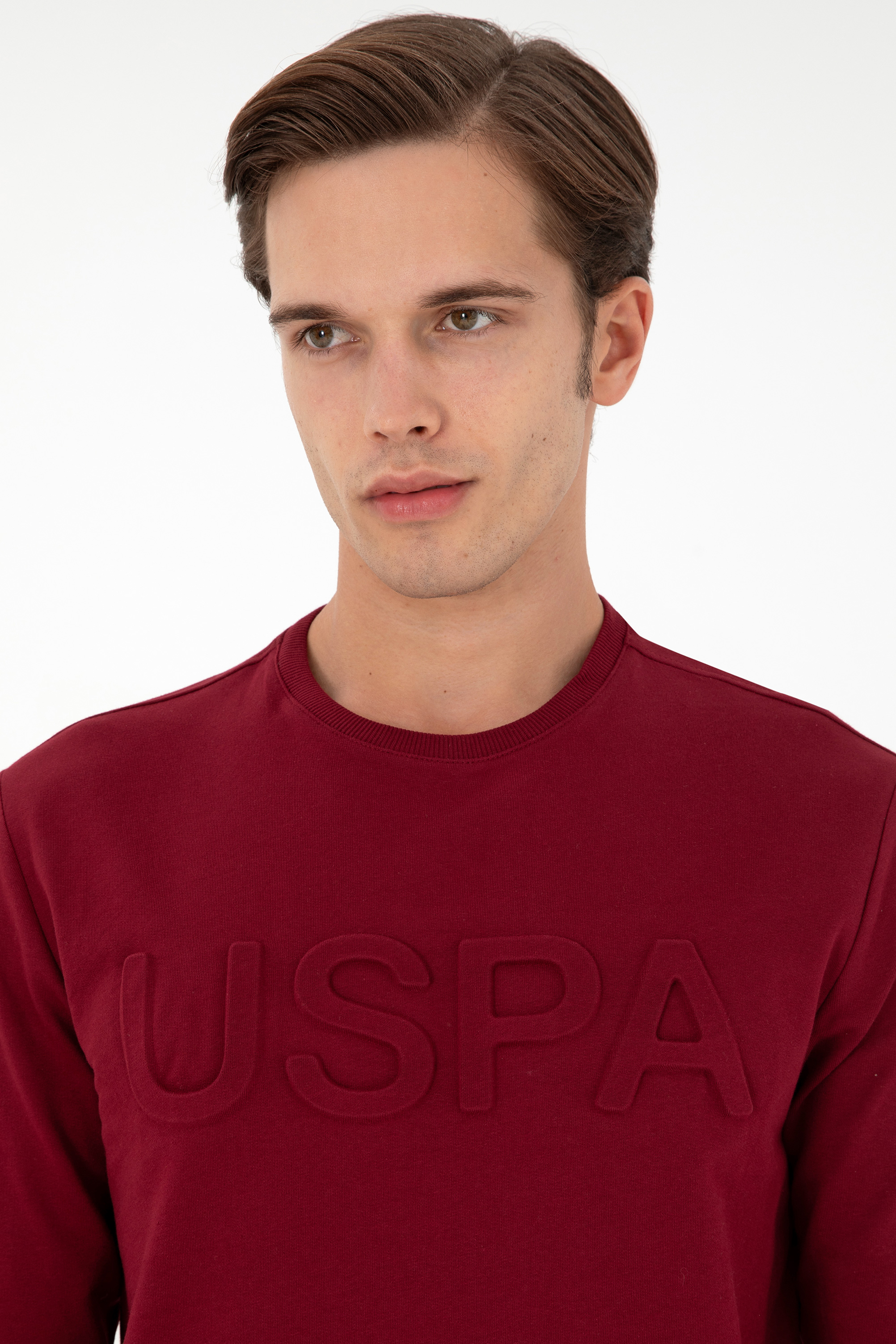 Erkek Regular Fit Bisiklet Yaka Bordo Basic Sweatshirt