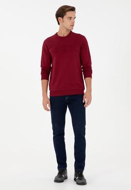 Erkek Regular Fit Bisiklet Yaka Bordo Basic Sweatshirt - 50289058047