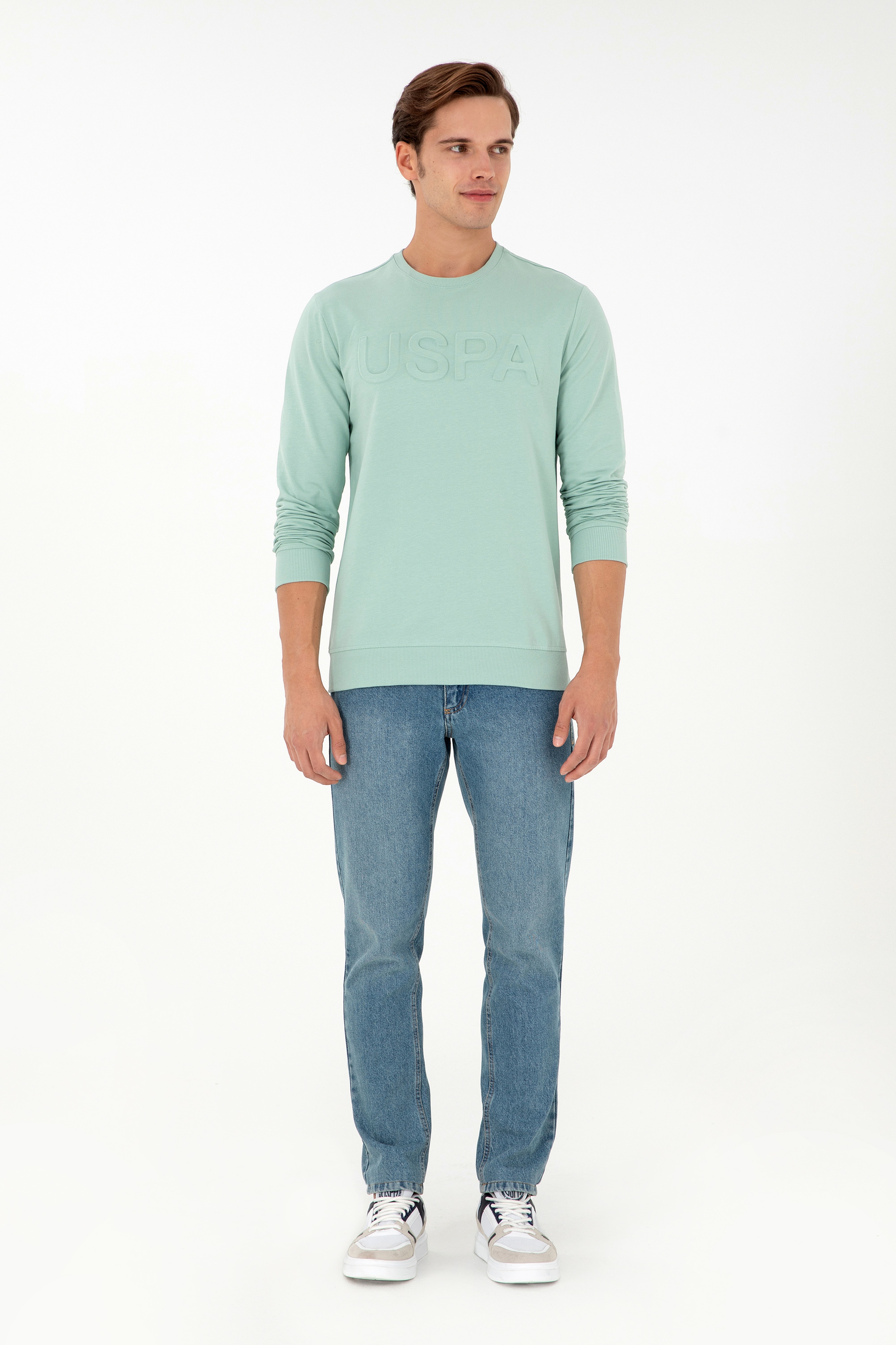 Erkek Su Yeşili Basic Sweatshirt