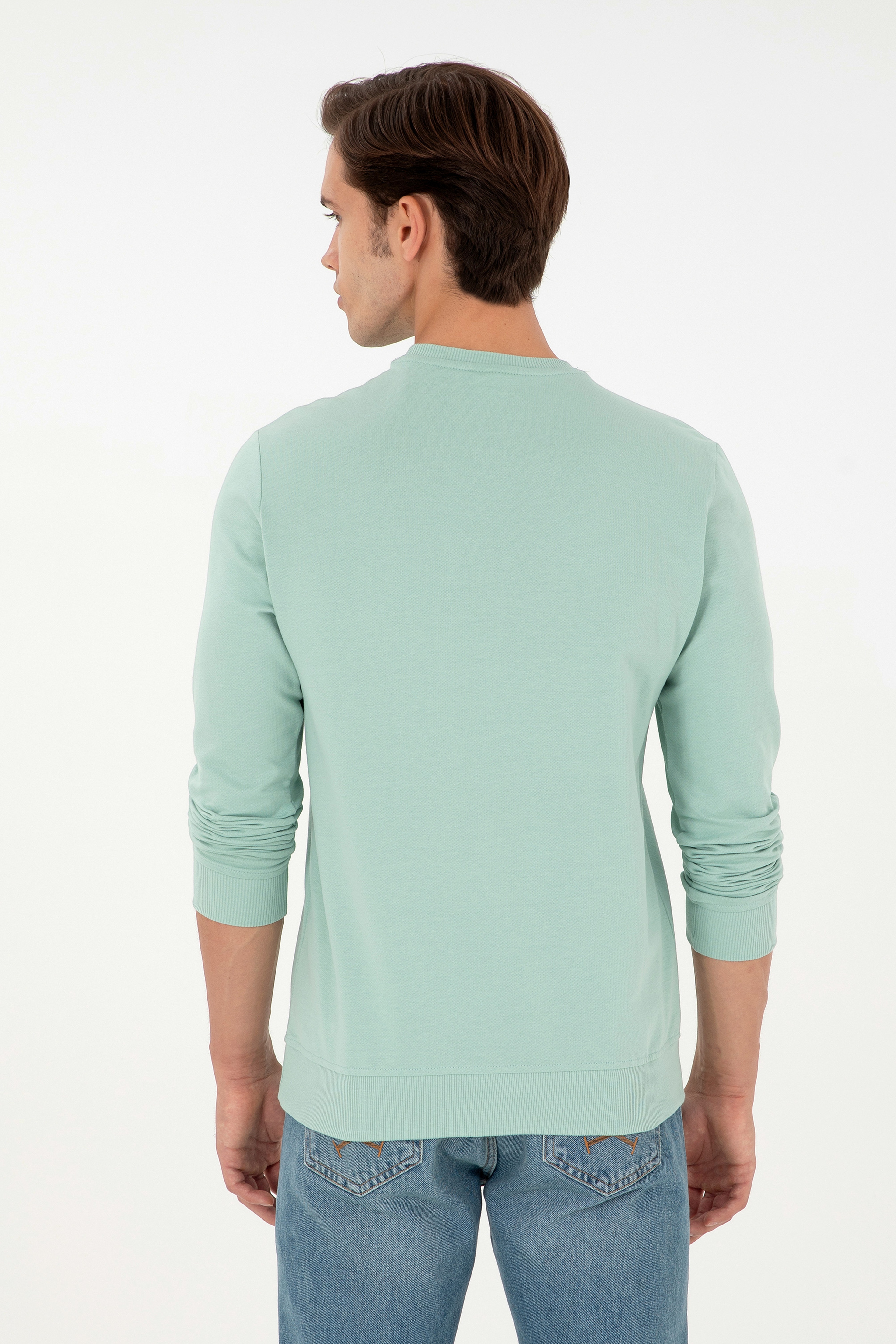 Erkek Su Yeşili Basic Sweatshirt - Image 5
