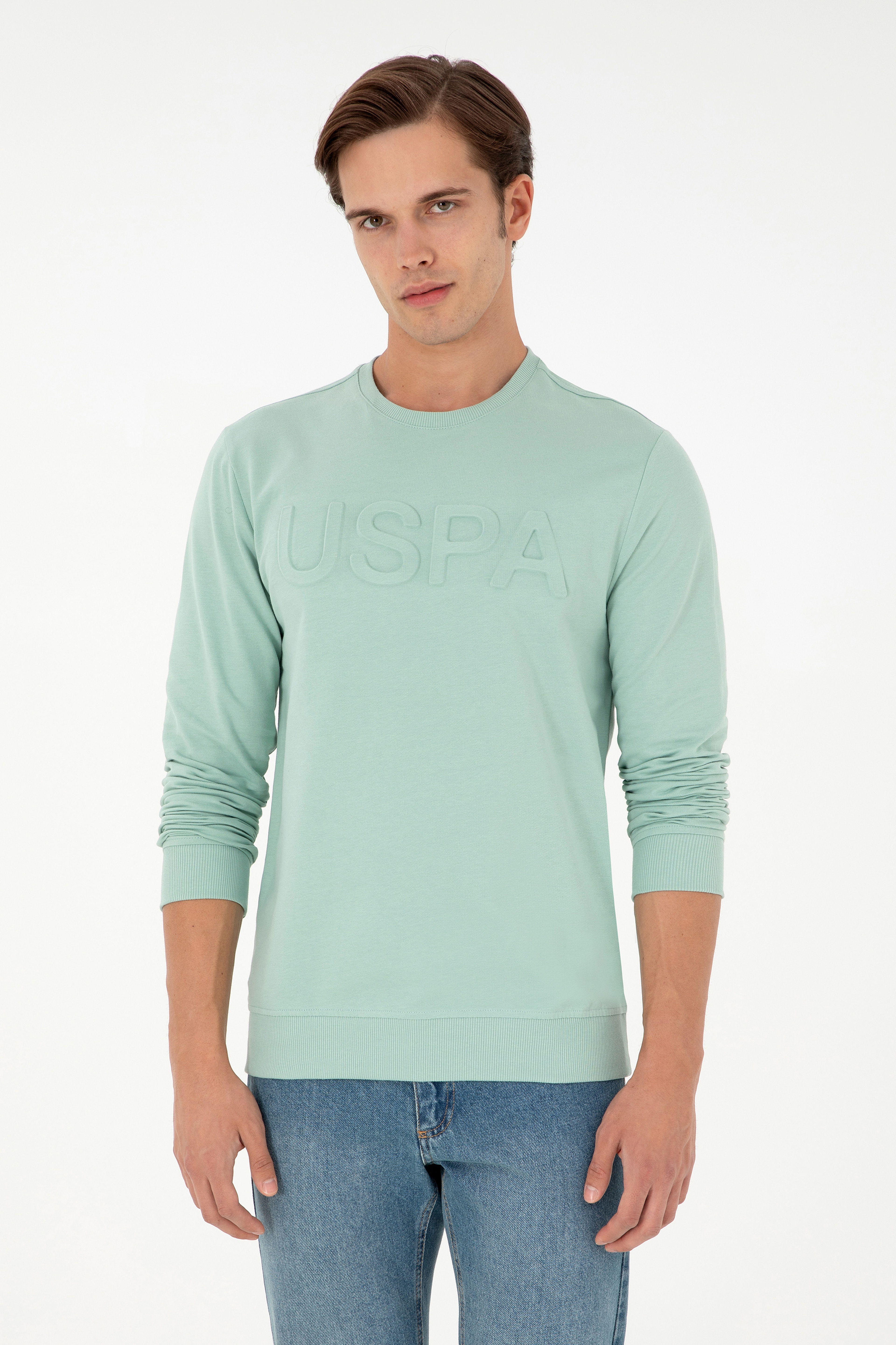 Erkek Su Yeşili Basic Sweatshirt - Image 1