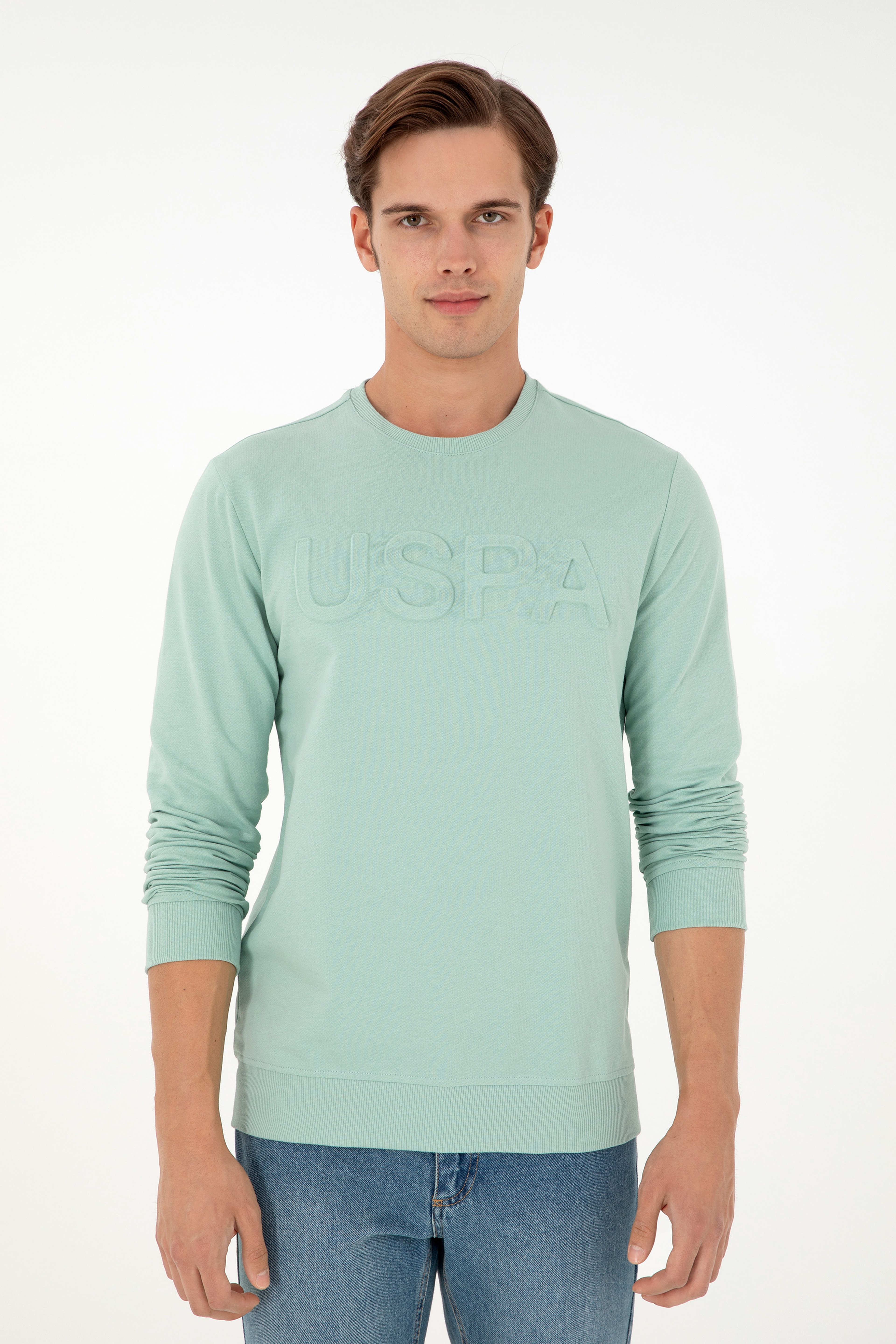 Erkek Su Yeşili Basic Sweatshirt - Image 3