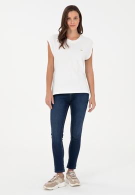 Kadın Ekru Bisiklet Yaka Tişört - 50281947006